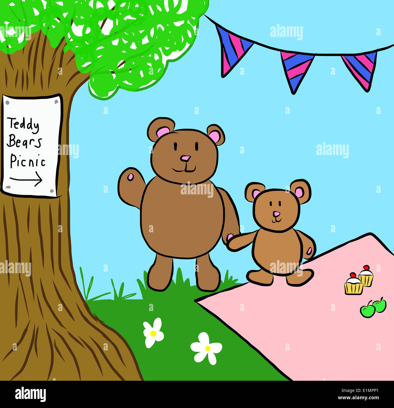 Illustrazione di un orsacchiotto picnic Foto Stock