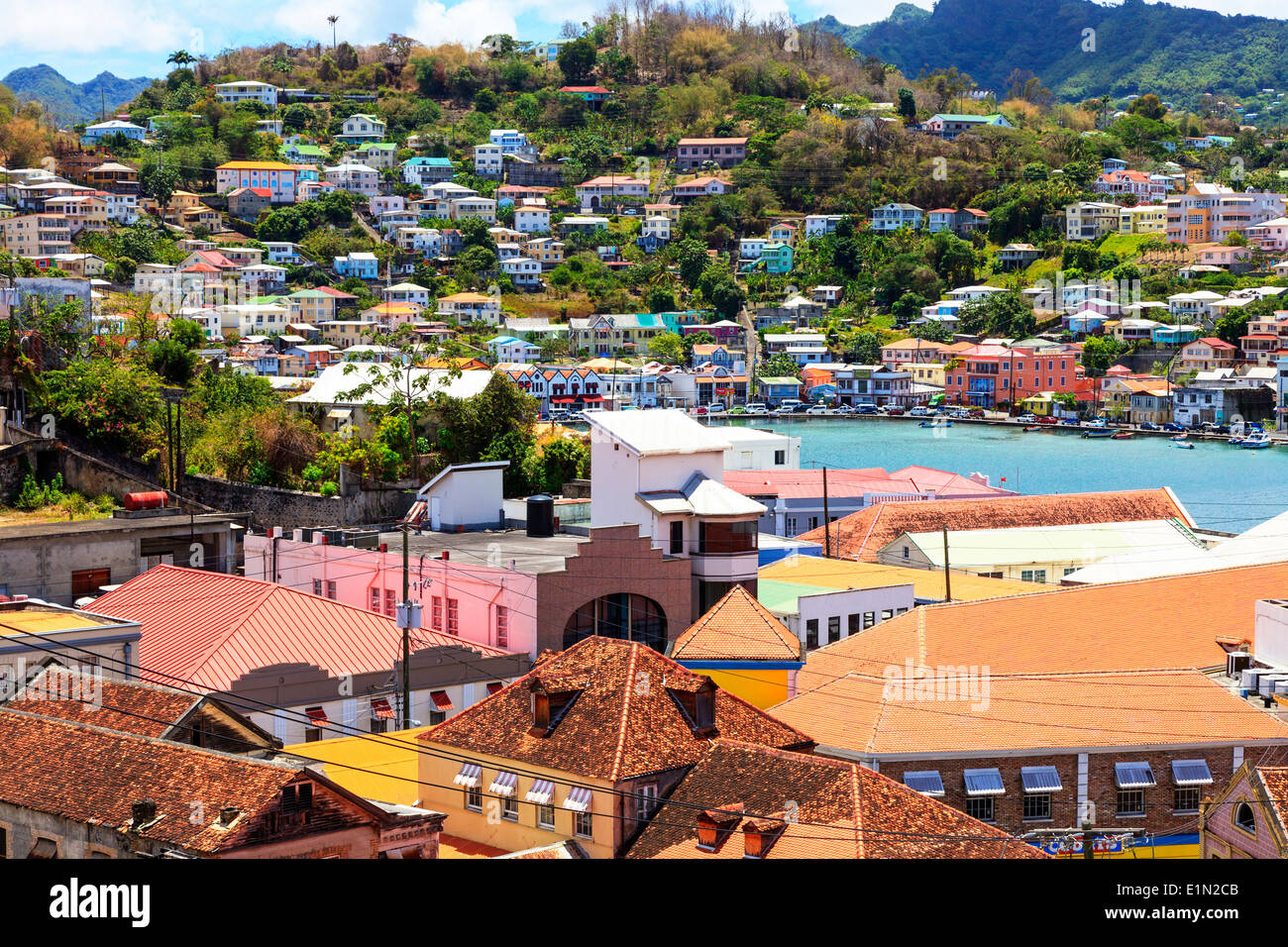 Vista del Carenage porto naturale, St George, Grenada, West Indies Foto Stock