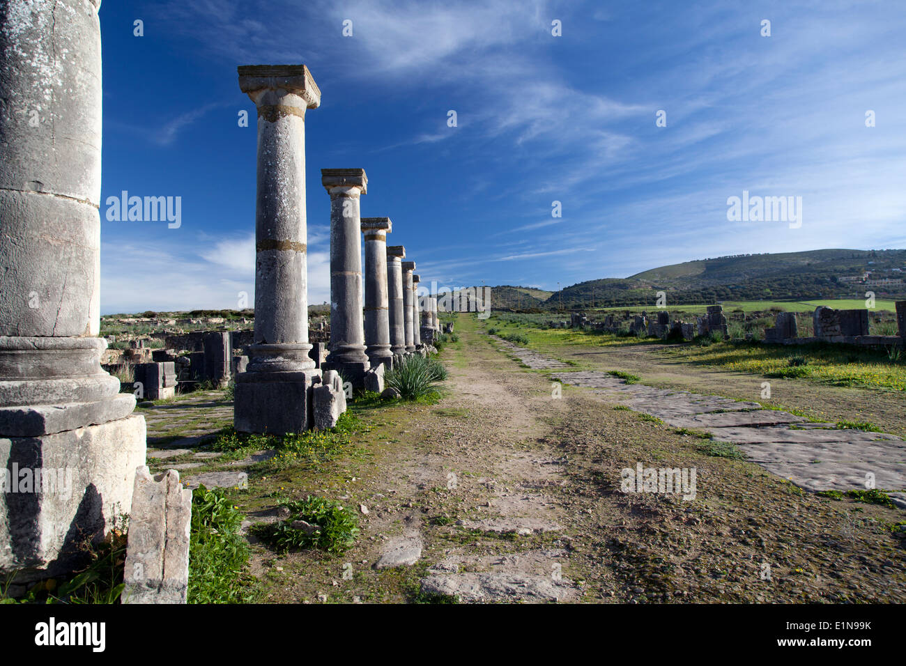 Il Marocco, rovine Romane di Volubilis. Foto Stock