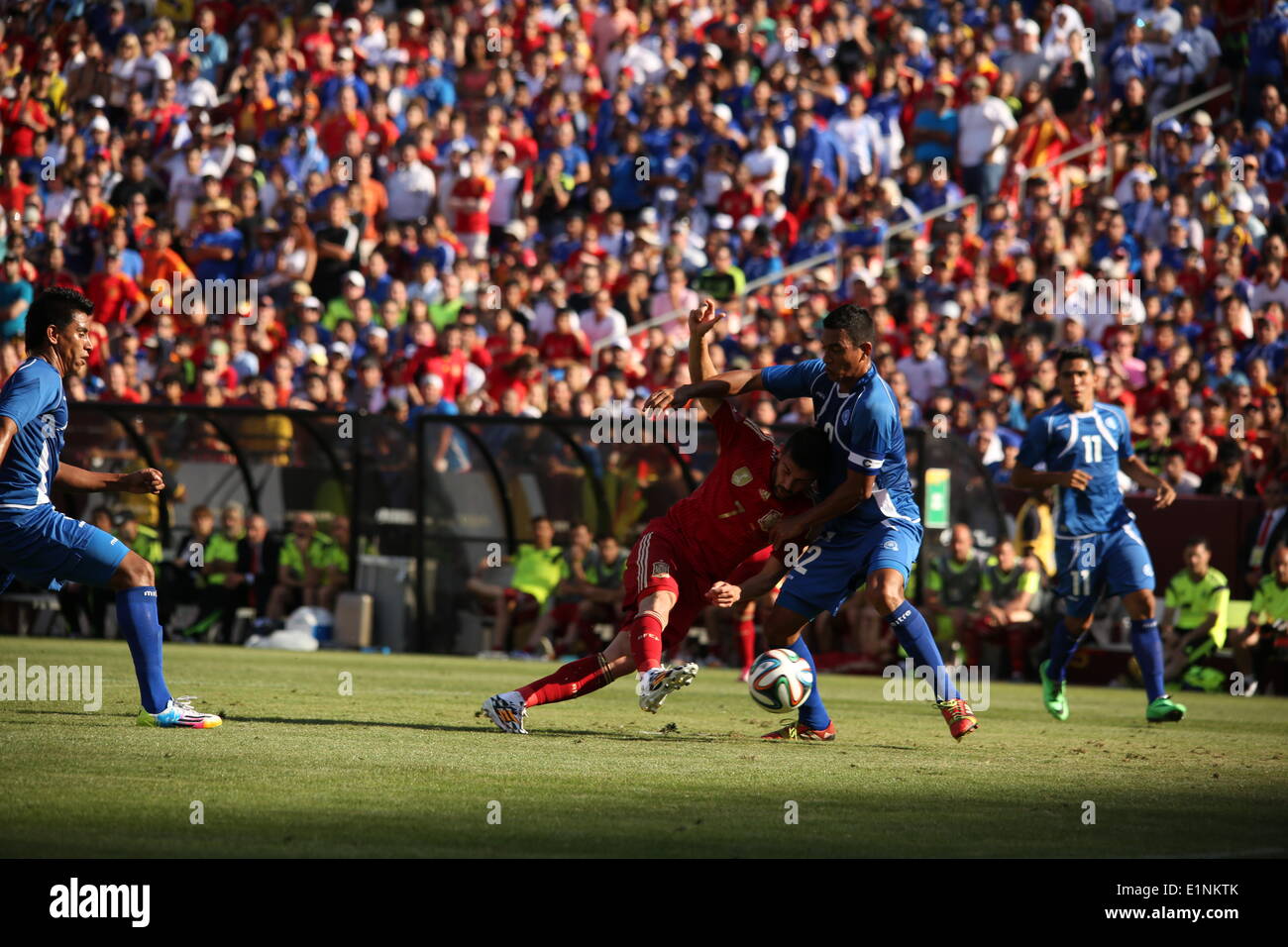 Washington D.C, STATI UNITI D'AMERICA. 07Th Giugno, 2014. World Cup Soccer Warm up tra Spagna e El Salvador. Spagna vince 2-0, obiettivi in Spagna # 7 David Villa. David Villa punteggi il suo primo obiettivo. Credito: Khamp Sykhammountry/Alamy Live News Foto Stock