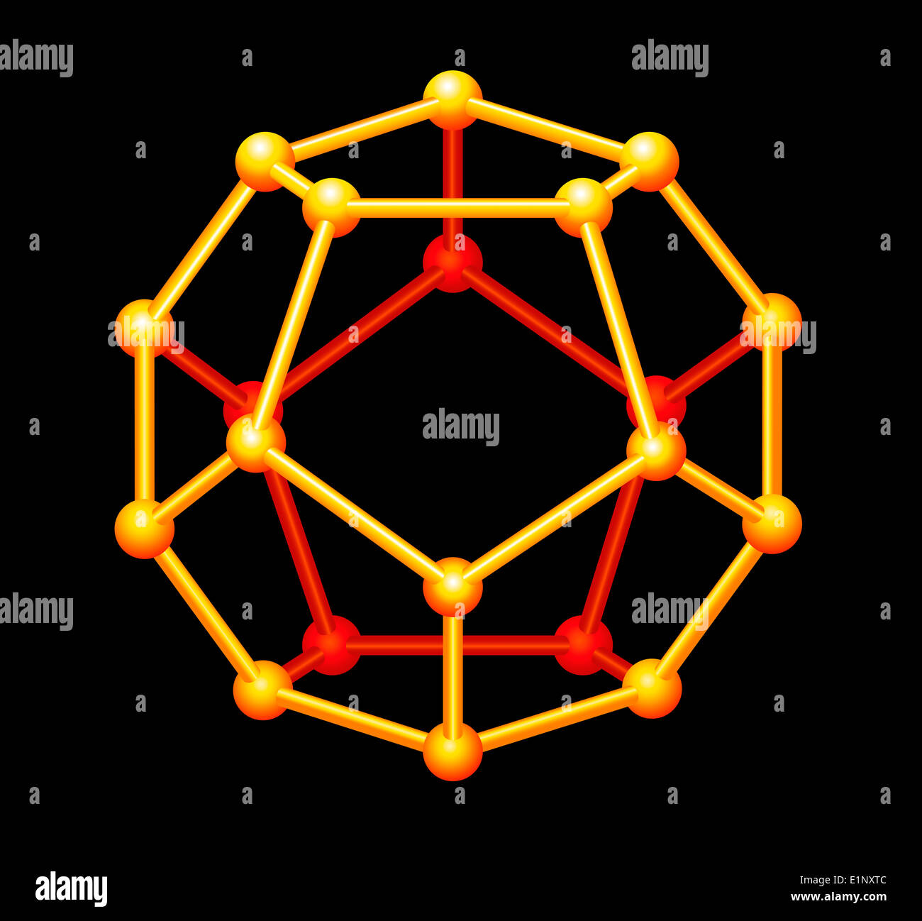 Dodecaedro oro forma tridimensionale - solido platonico in geometria, composto da dodici regolari volti pentagonale Foto Stock