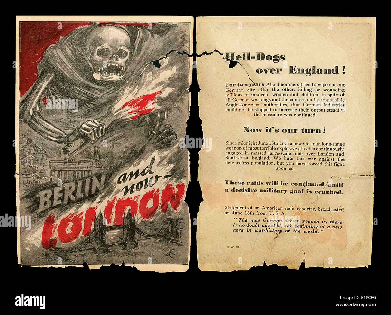 La Propaganda 1940's guerra foglietto lasciato cadere da bombardieri tedeschi oltre l'Inghilterra meridionale durante il WW2 unsucessfully per intimidire la popolazione...!!! Foto Stock