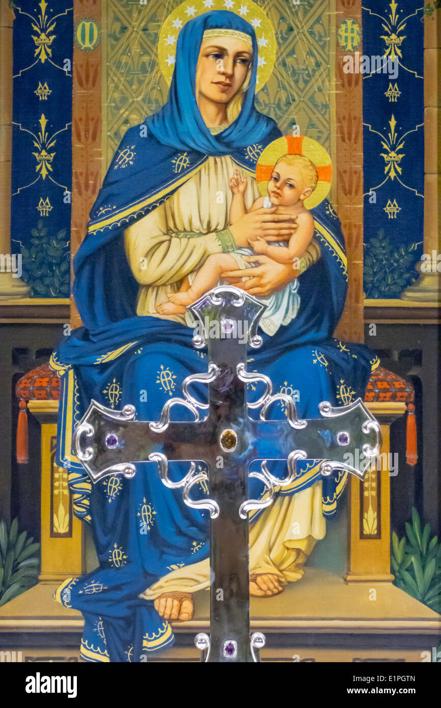 Brisbane Australia CBD, Ann Street, Chiesa Anglicana, St John's Cathedral,Christian,religione,interiore,religioso,arte,icona,croce,baby bebè bambino c Foto Stock