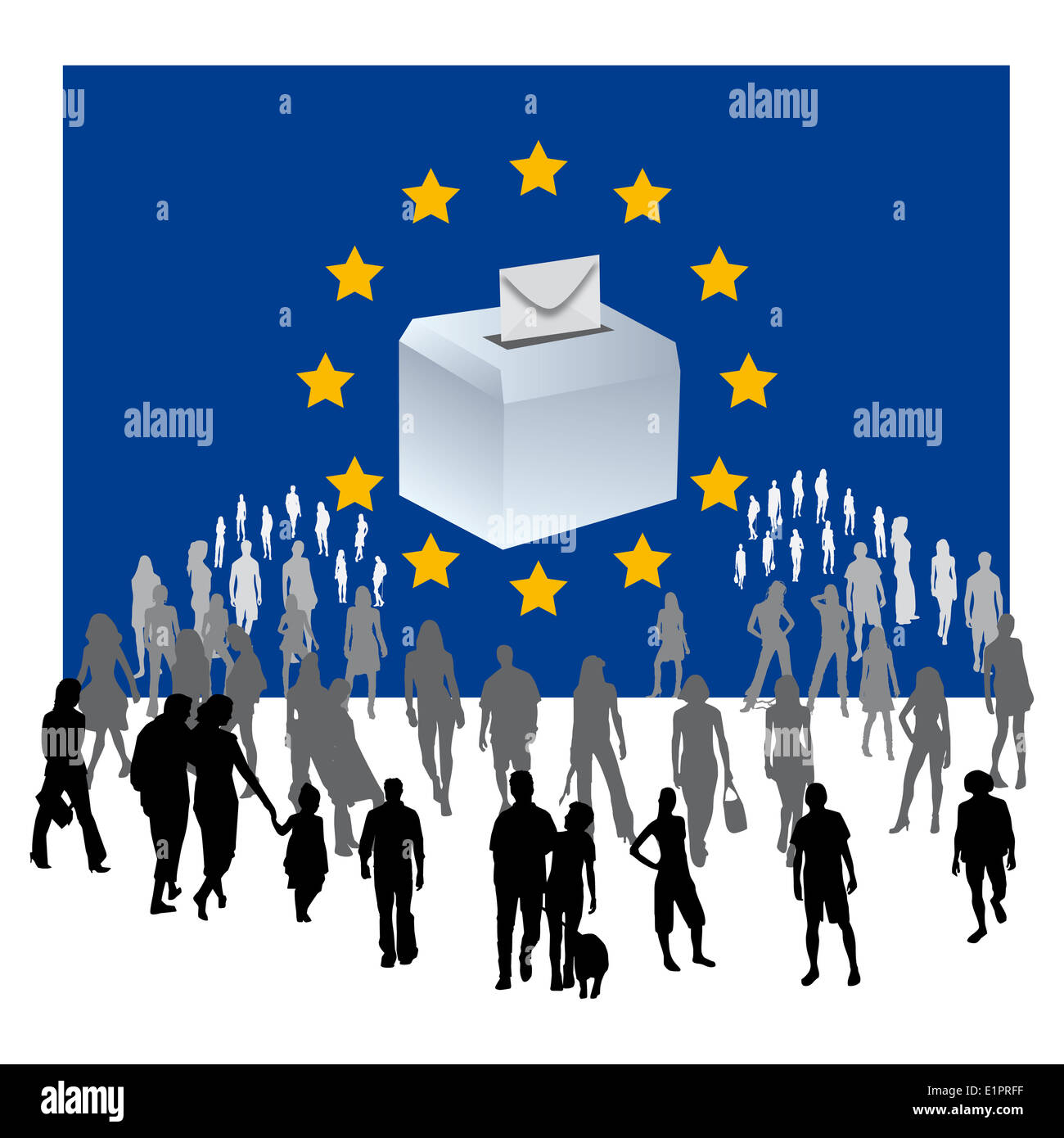 Un'urna su una bandiera europea Unione elezioni democratiche dei partiti politici Foto Stock