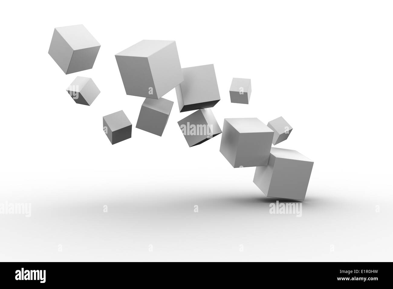 Generati digitalmente i cubetti di grigio floating Foto Stock