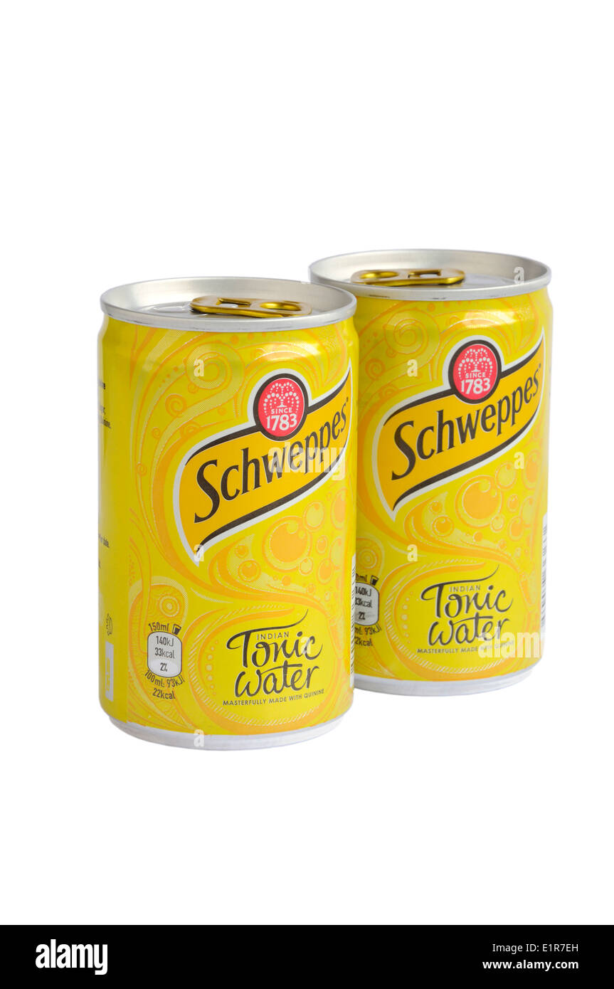 Le lattine di Schweppes Indian tonic acqua Foto Stock