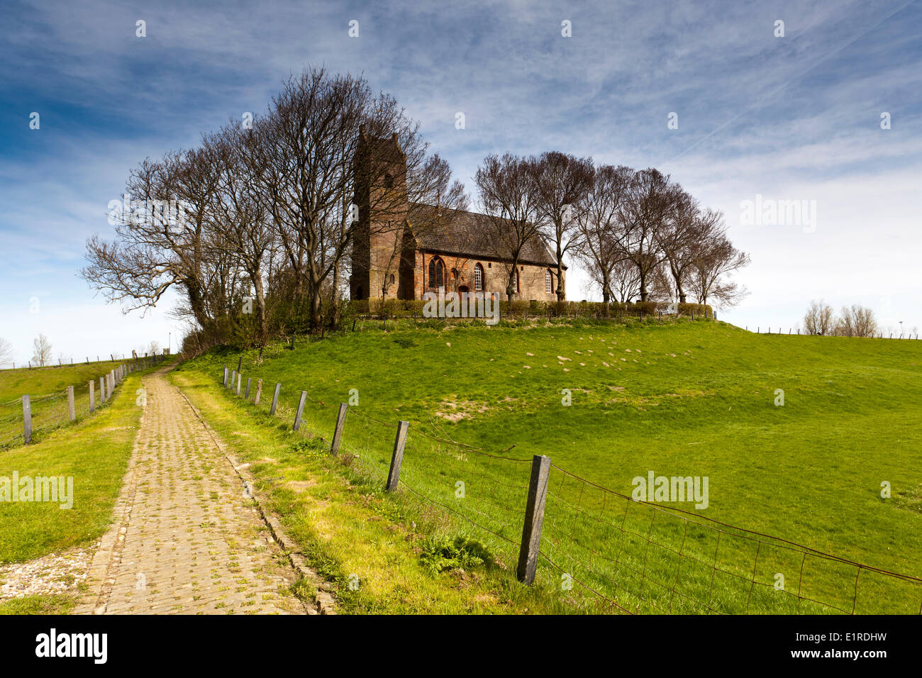 Chiesa di Hogebeintum presso il colle più alto nei Paesi Bassi. Foto Stock