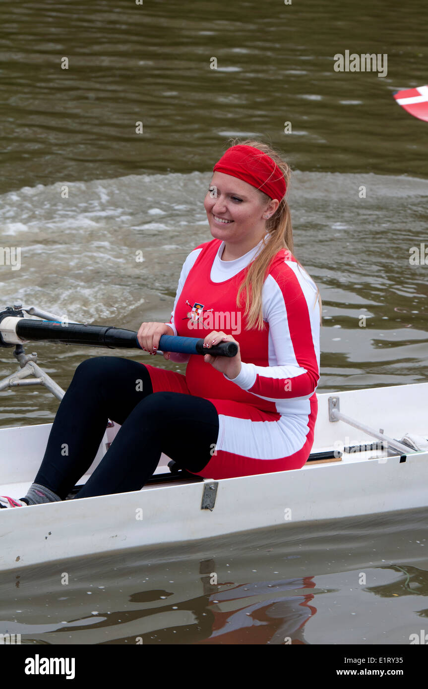 Oxford può Eights, a Regent's Park College Cari otto vogatore, Oxford, Regno Unito Foto Stock