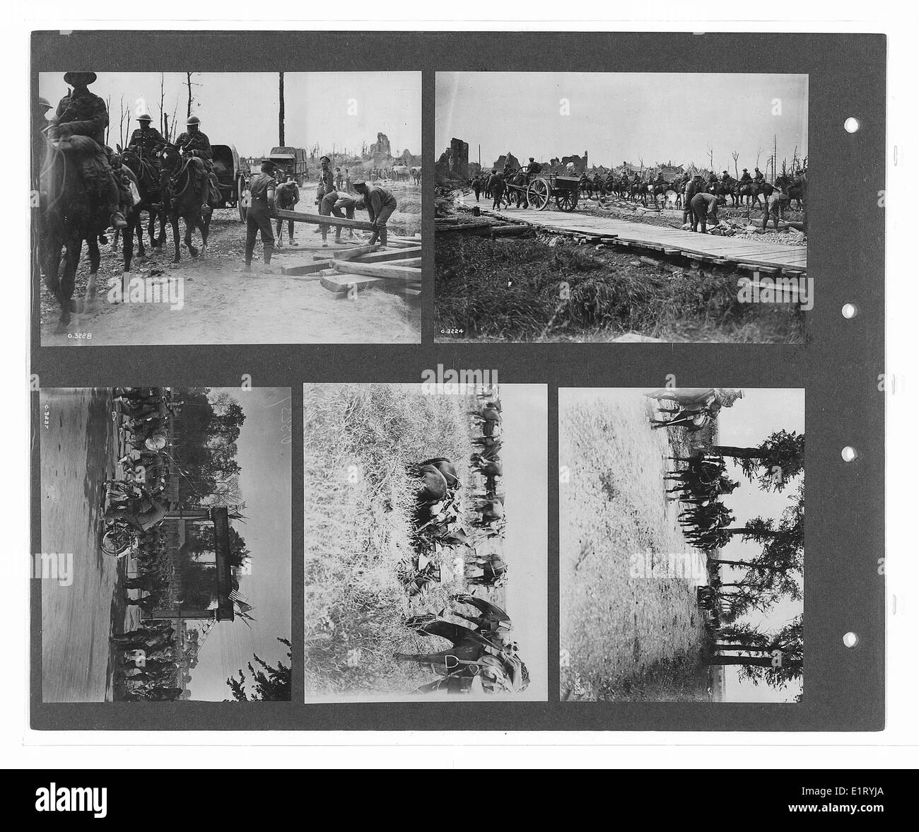 Questa fotografia raffigura varie unità militari del corpo indiano durante la prima guerra mondiale, tra cui il 15th Sikh, il 18th Lancers, 2/2 Gurkhas e altri che hanno ricevuto onori o sono stati menzionati nei dispacci. La foto cattura la loro presenza vicino a luoghi chiave in Francia, come Merville e Fauquissart, con scene delle loro attività quotidiane e delle strutture mediche in quel momento. Foto Stock