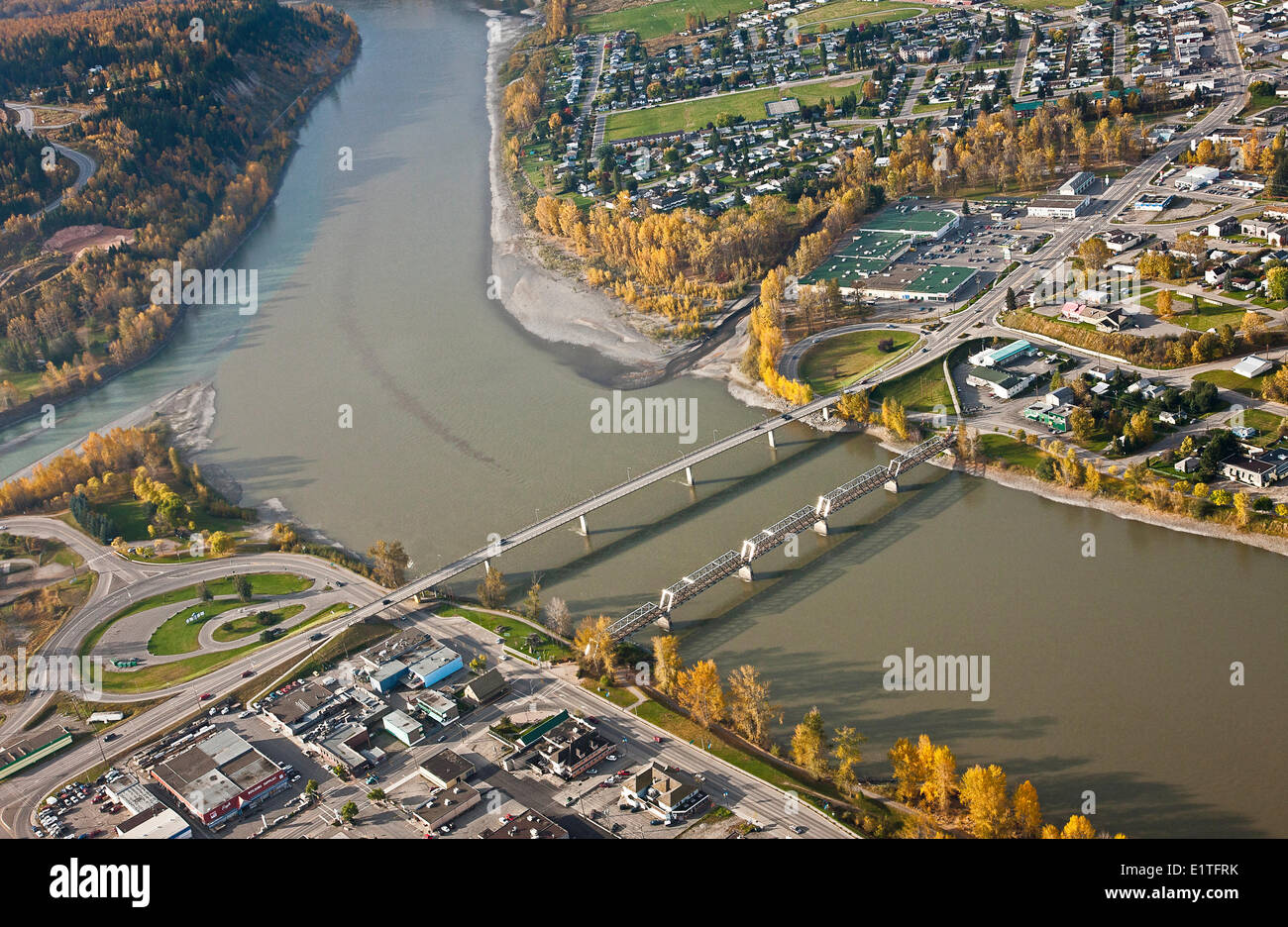 Foto aerea, Nord Cariboo Regione, Fraser Fiume Quesnel, British Columbia, Canada Foto Stock