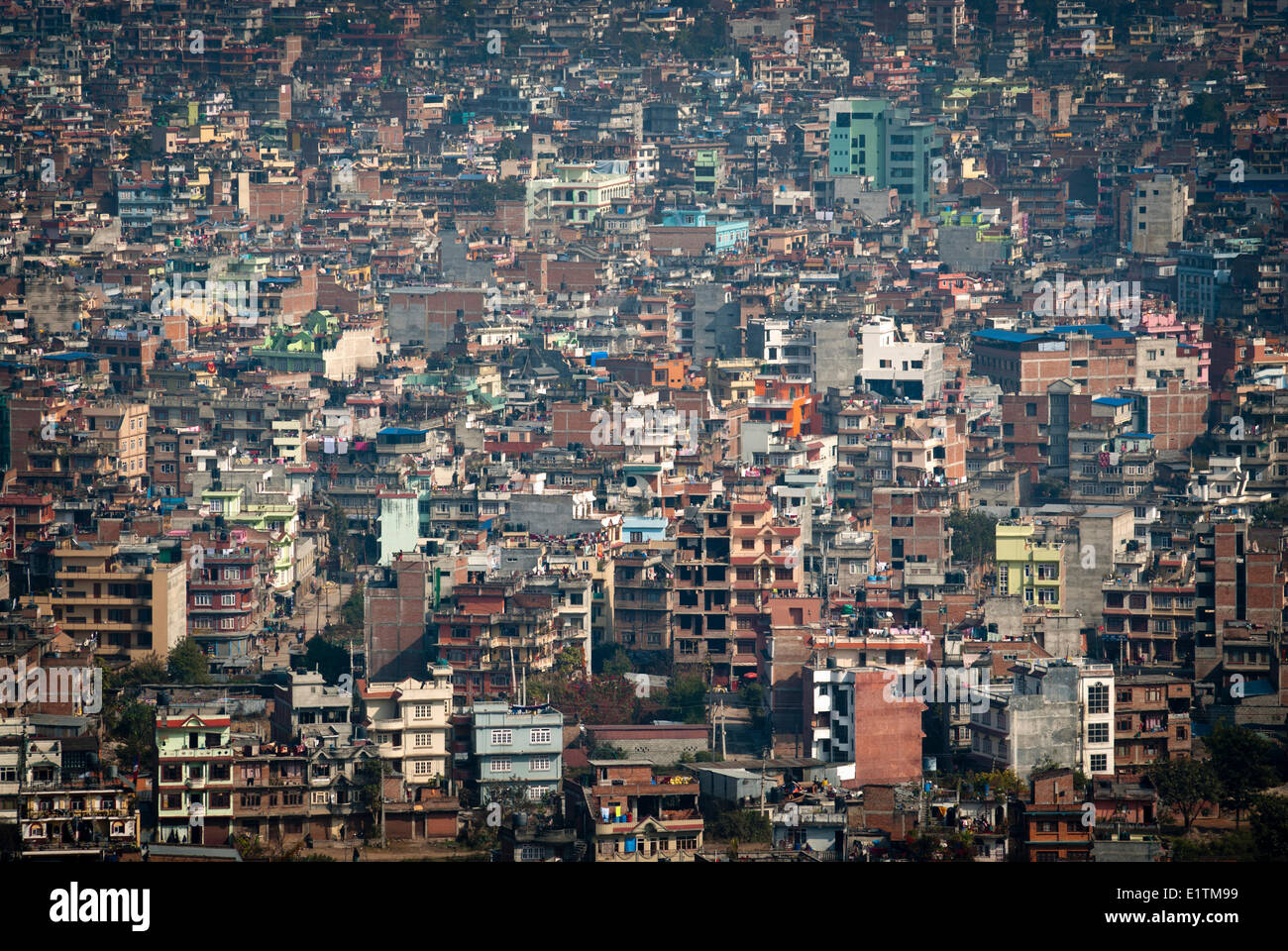 La vista di Kathmandu da Swayambhunath al di sopra di Kathmandu, Nepal Foto Stock