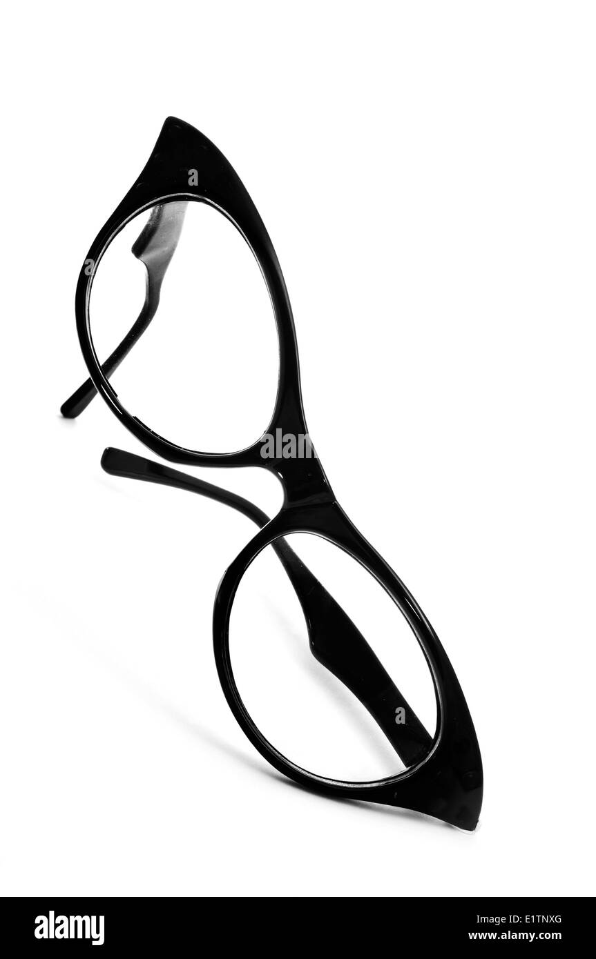 Un nero in stile retro occhiali per le donne su sfondo bianco Foto Stock