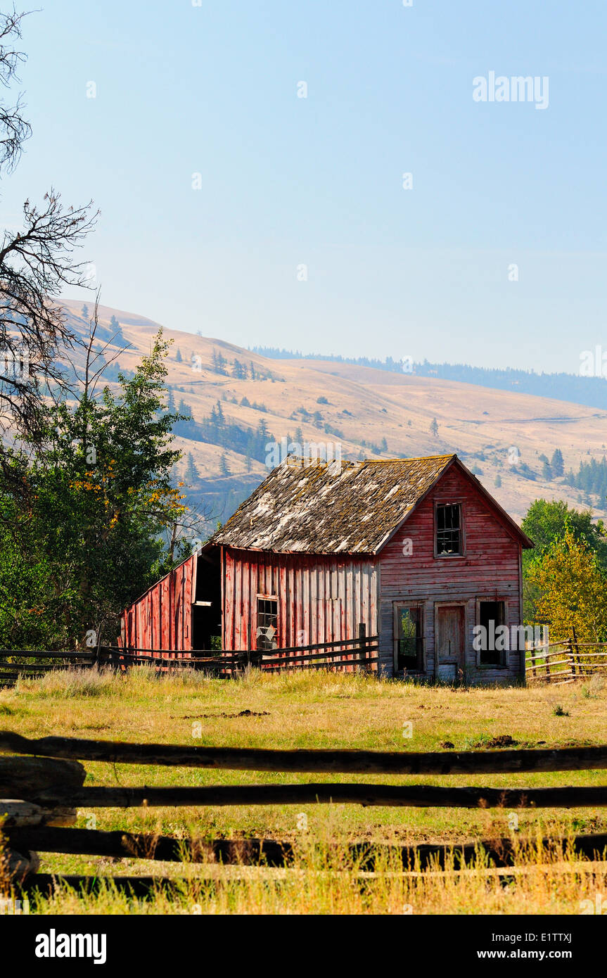 Edificio abbandonato in un campo vicino a Monck vicino Merritt, BC. Foto Stock