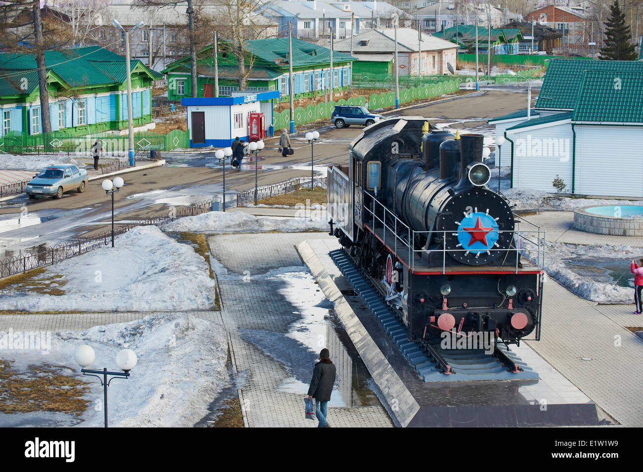 Russia, Krasnoyarsk, Oblast di Ilanskaya, 20 minuti di sosta, stazione ferroviaria, Trans-Siberian linea Foto Stock