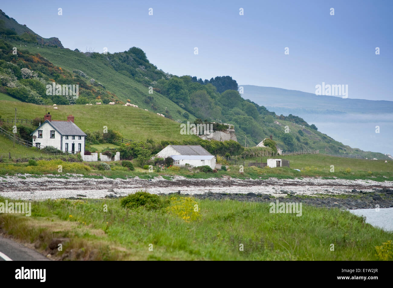 Giro in auto a lato del mare, strada costiera, County Antrim, Irlanda del Nord Foto Stock