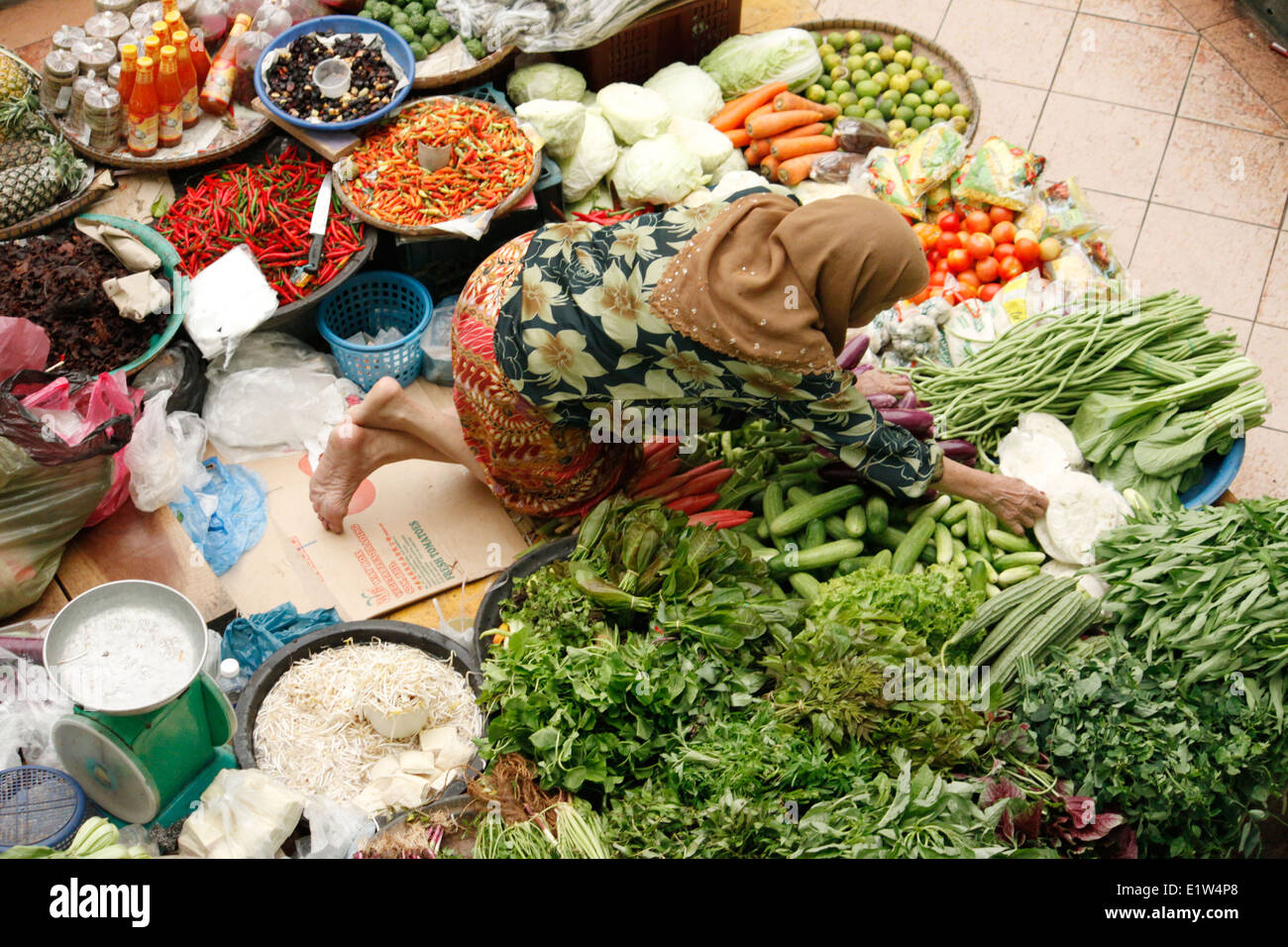 Mercato Centrale, Kota Bharu, Kelantan, Malaysia. Foto Stock