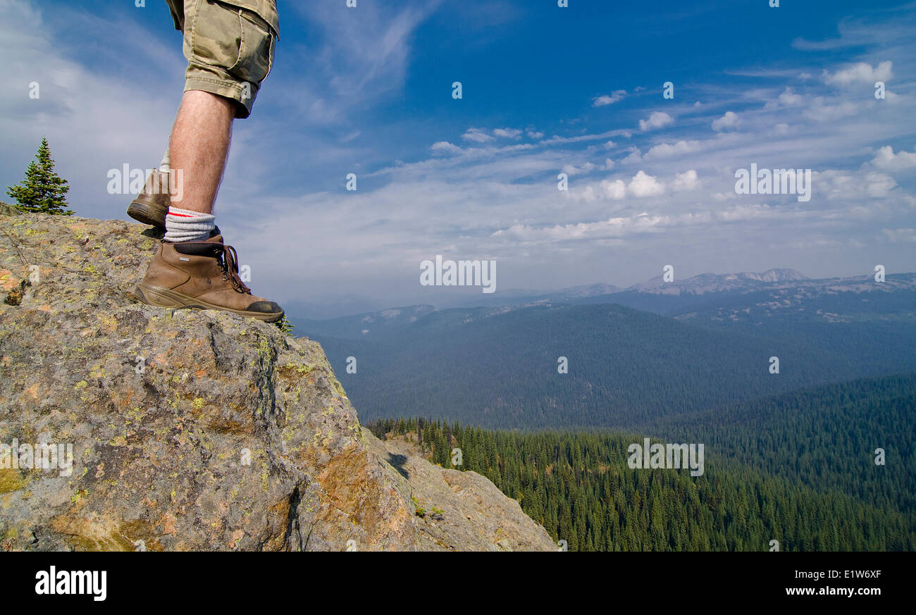 Escursionista gode il paesaggio in cima al Sentiero del pennello in E.C. Manning Park nel Similkameen regione della British Columbia, Canada Foto Stock