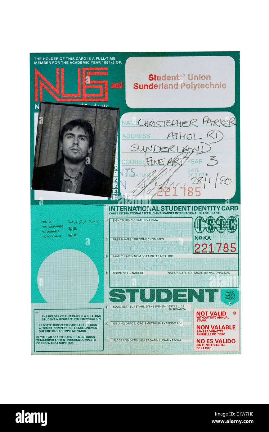 Unione Nazionale degli Studenti NUS card circa 1981/1982 Foto Stock