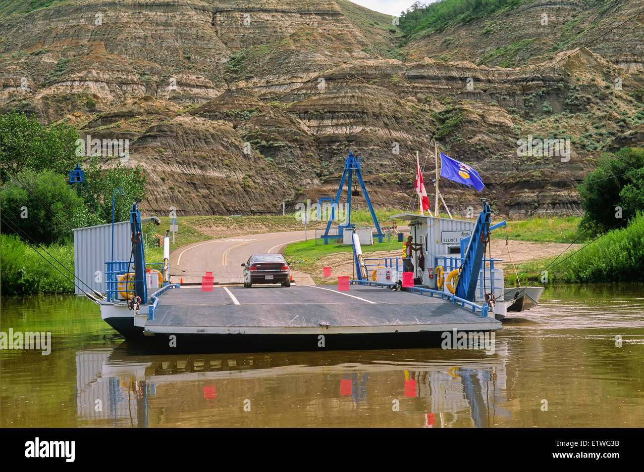 Bleriot Ferry Crossing, Red Deer River, Drumheller, Alberta, Canada Foto Stock