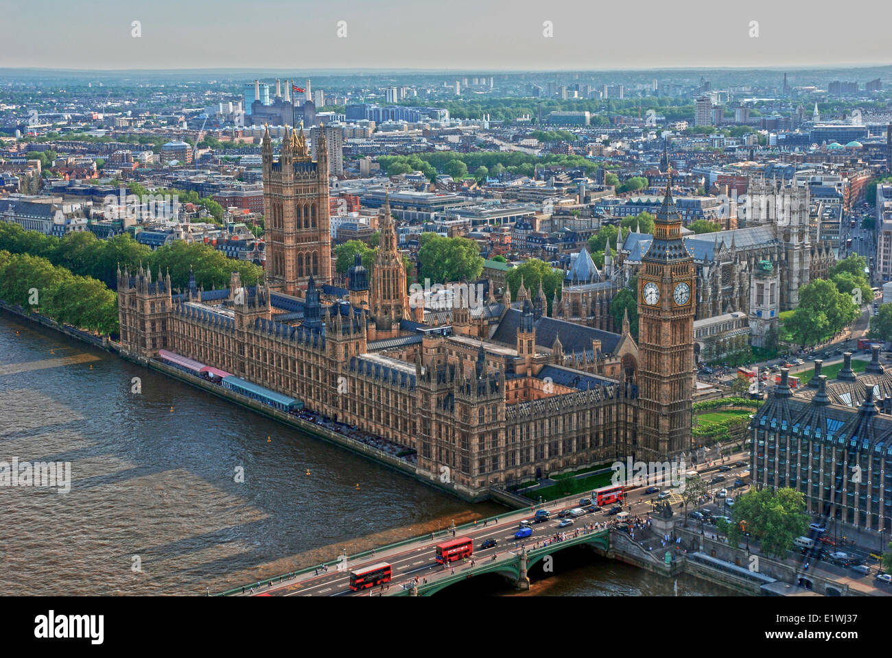 La Casa del Parlamento, vista dal London Eye, London, Regno Unito Foto Stock