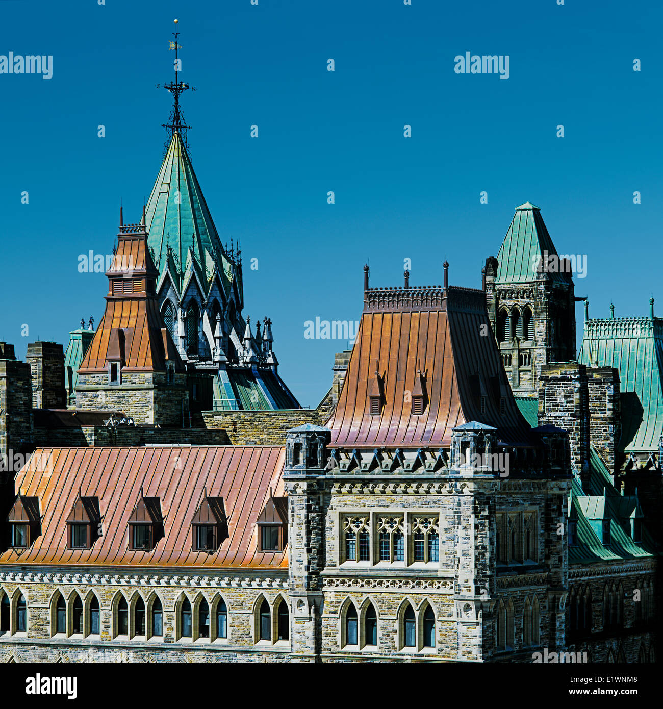 Blocco centrale, superiore E.S. Lato, IL PARLAMENTO DEL CANADA, Ottawa, Ontario, Canada Foto Stock