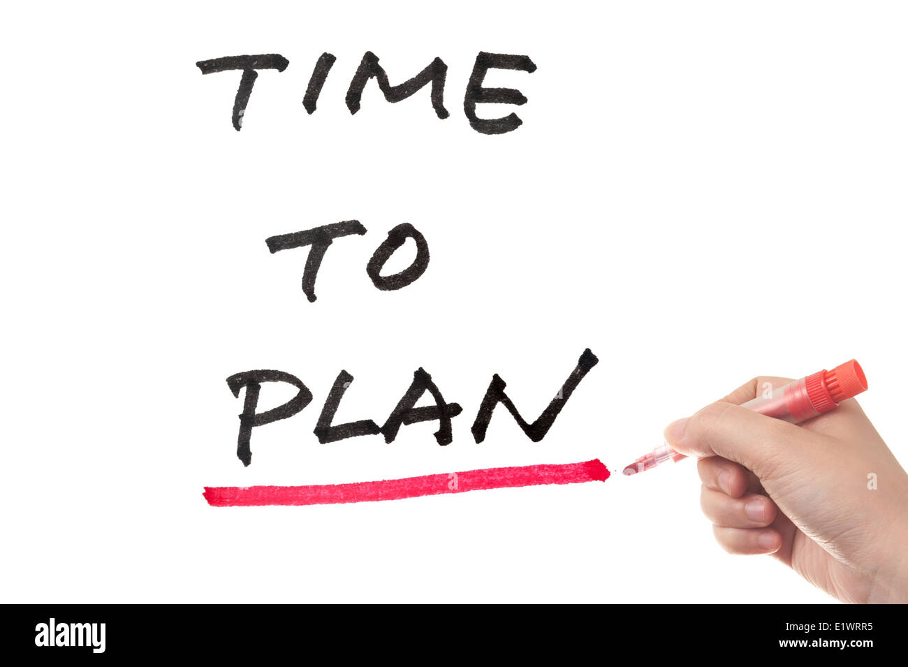 Tempo di pianificare parole scritte sulla lavagna bianca Foto Stock