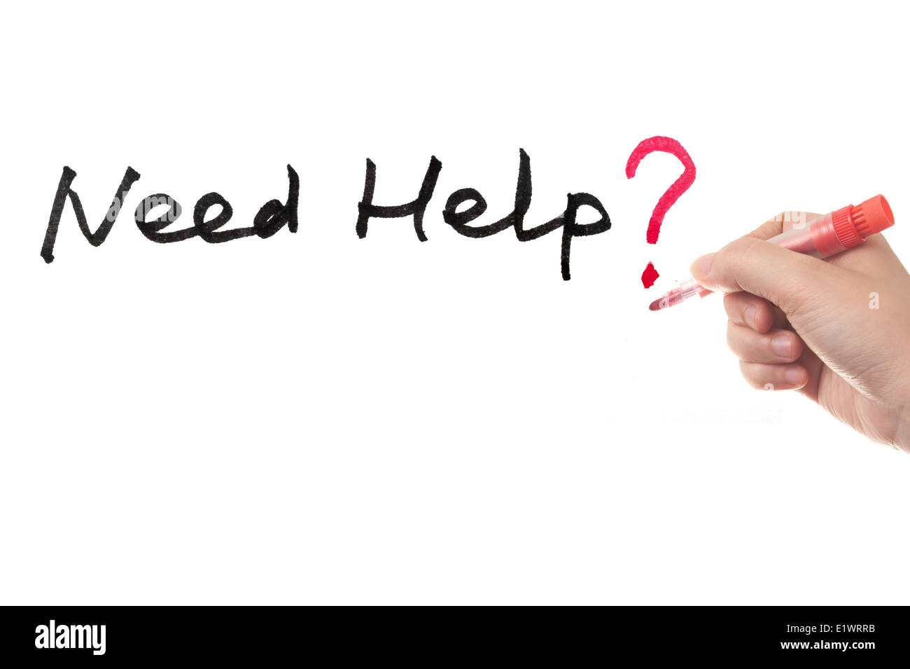 Hai bisogno di aiuto per domanda scritta su una lavagna bianca Foto Stock