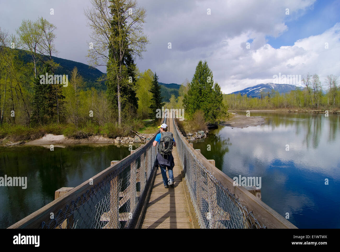 Malakwa ponte di sospensione, Eagle River, Malakwa, British Columbia, Canada, signor 001 Foto Stock