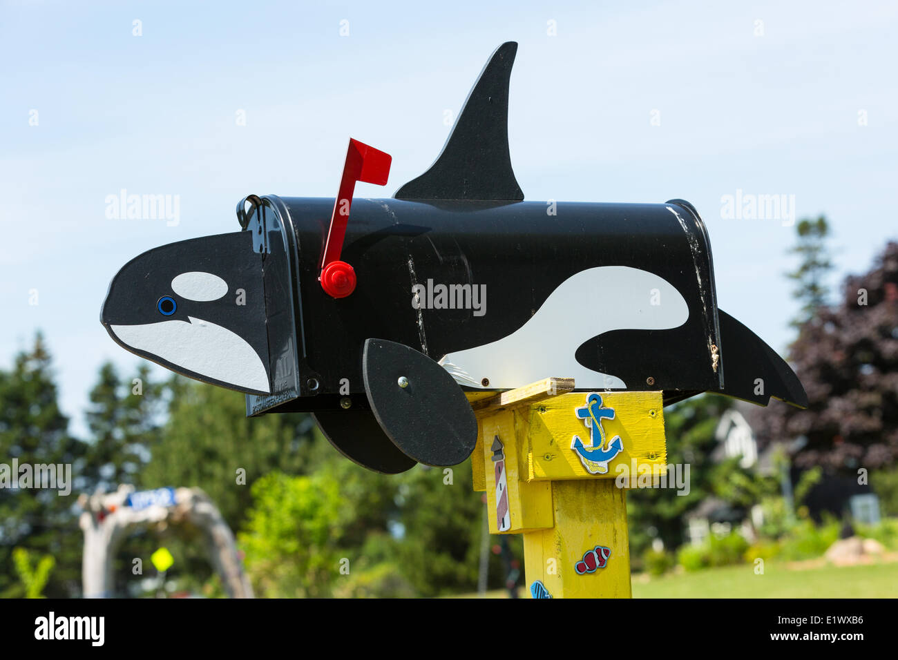 Orca whale Mailbox, punto Prim, Prince Edward Island, Canada Foto Stock