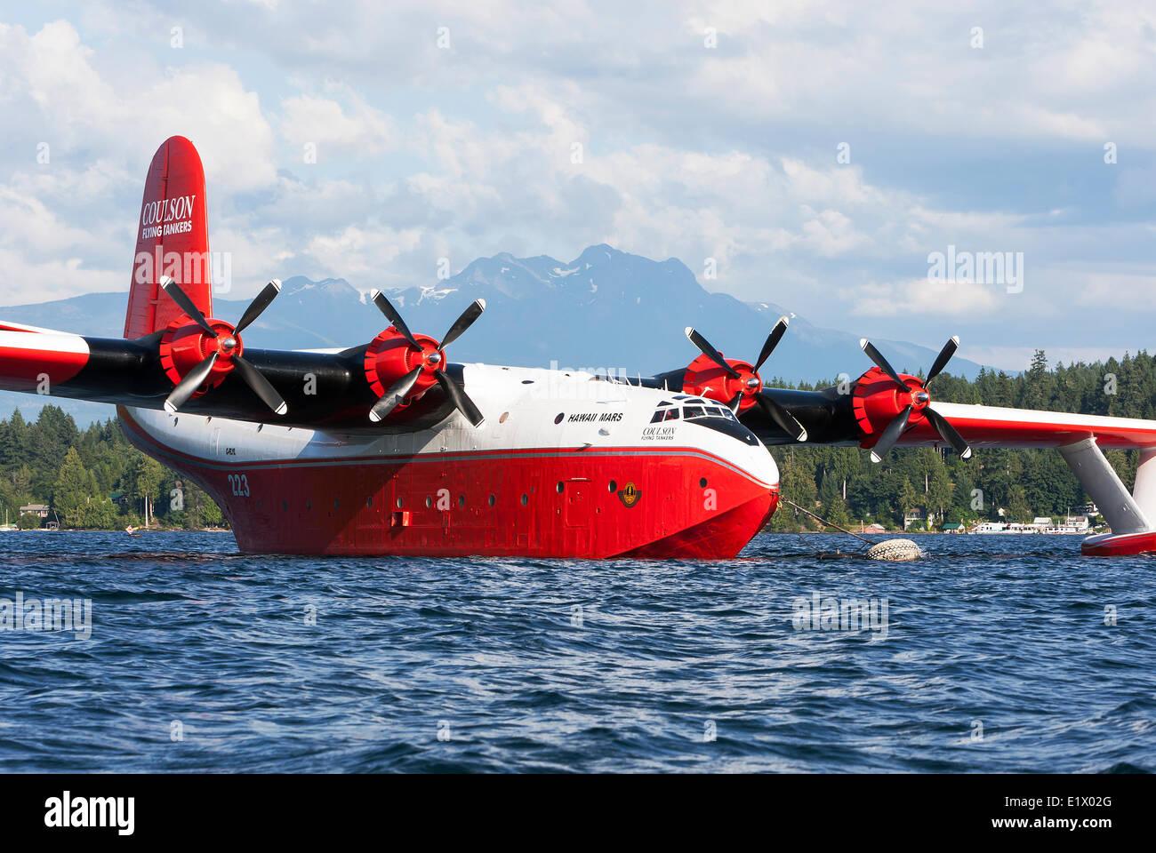 L'enorme Martin Mars bombardieri di acqua sono una popolare attrazione turistica in corrispondenza della loro base di casa sul lago Sproat in Port Alberni. Port Alberni Foto Stock