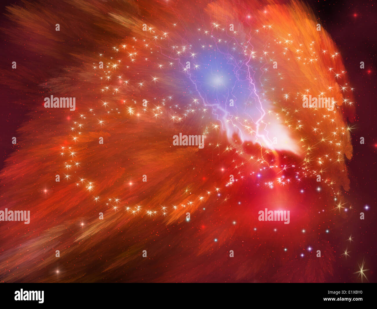 Una nebulosa è composto stellare di polvere, gas plasma, raggi di stelle e pianeti circostanti e galassie. Foto Stock