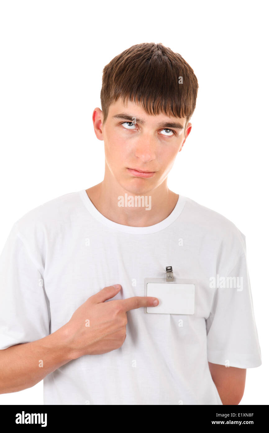 Adolescente con badge vuota Foto Stock