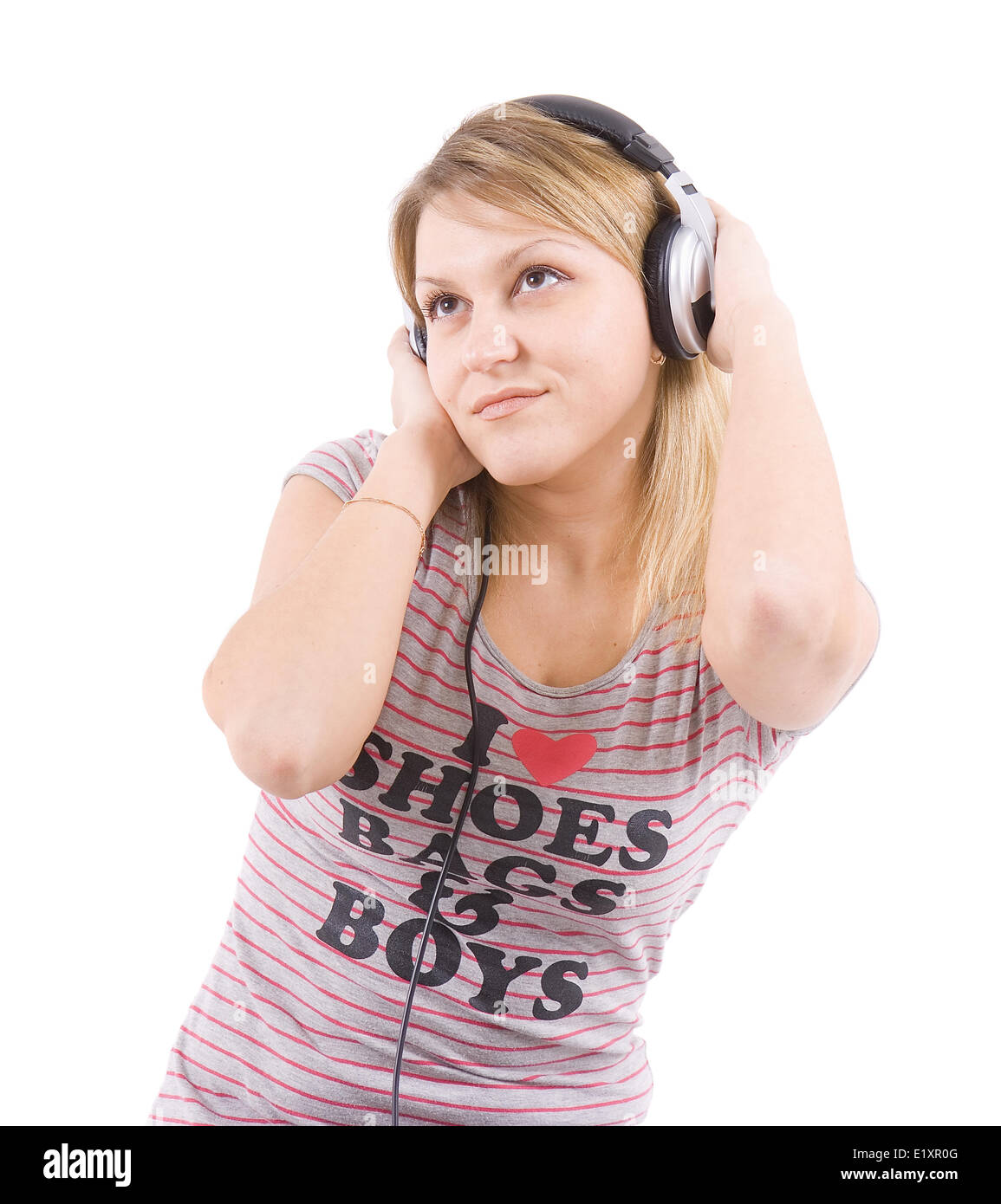 La ragazza ascolta la musica Foto Stock