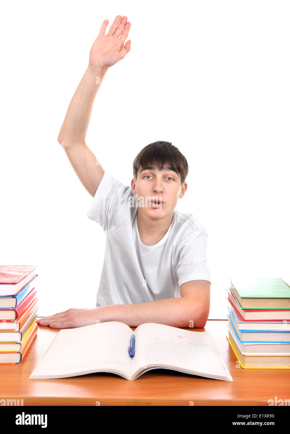 Studente alzare la mano Foto Stock