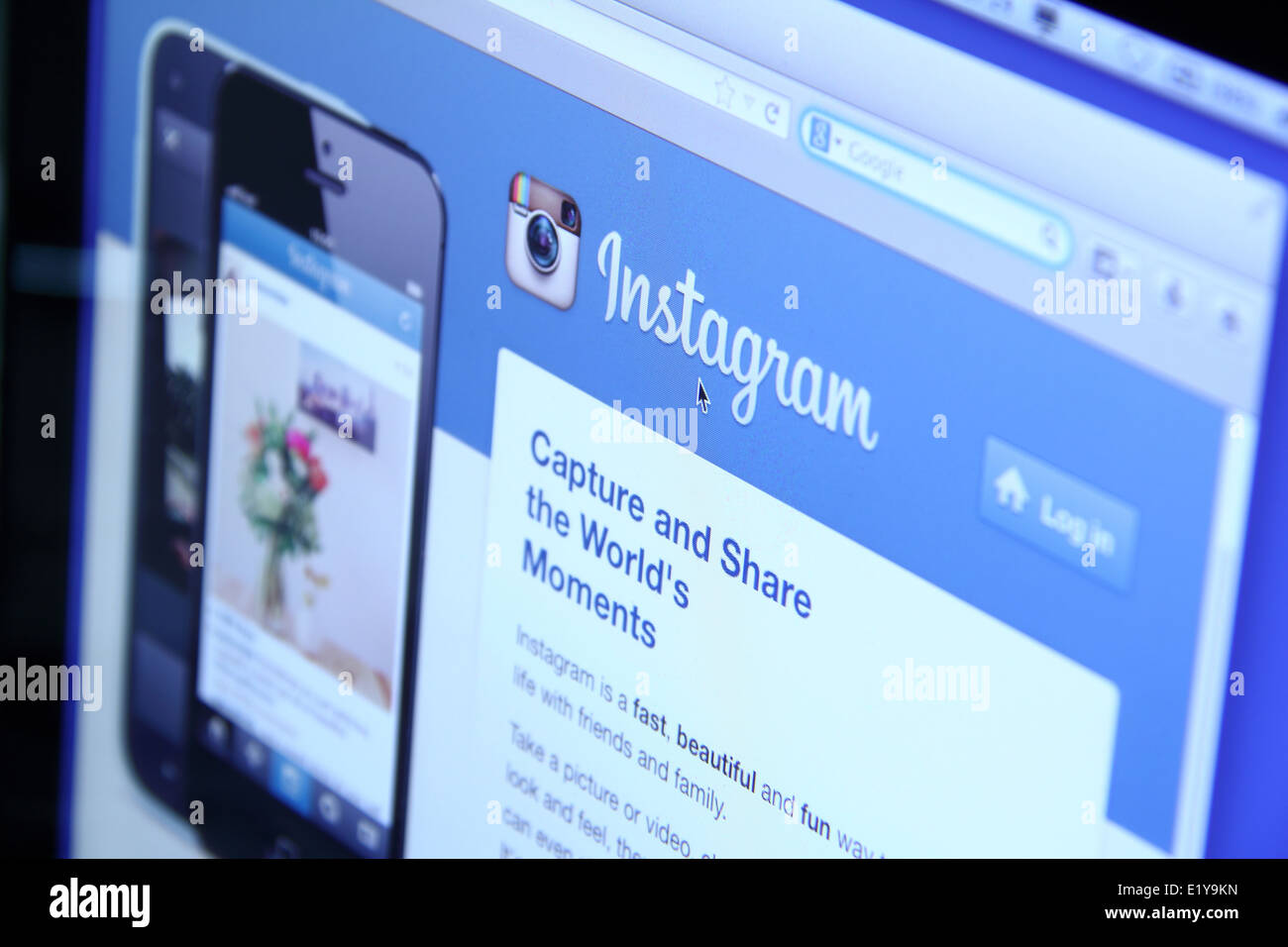 Foto di Instagram homepage su schermo di un monitor. Foto Stock