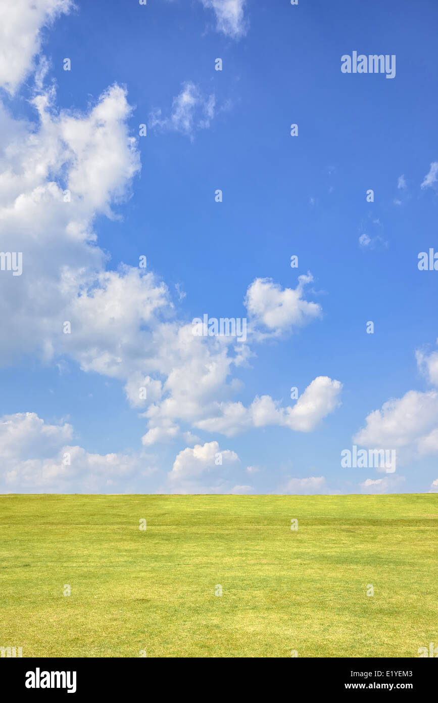 Verde collina con blu cielo nuvoloso in giornata soleggiata Foto Stock