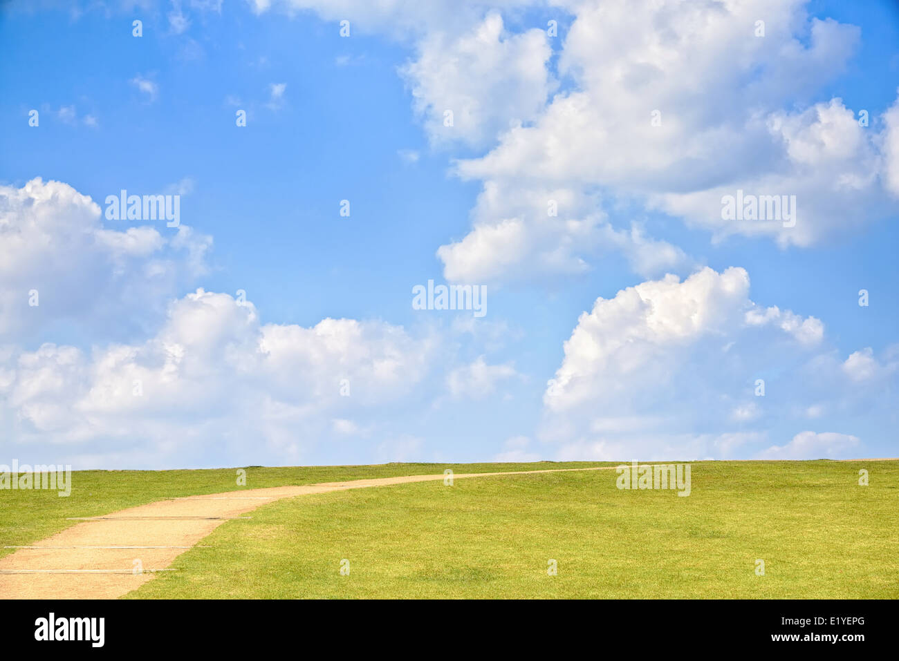 Verde collina con blu cielo nuvoloso in giornata soleggiata Foto Stock