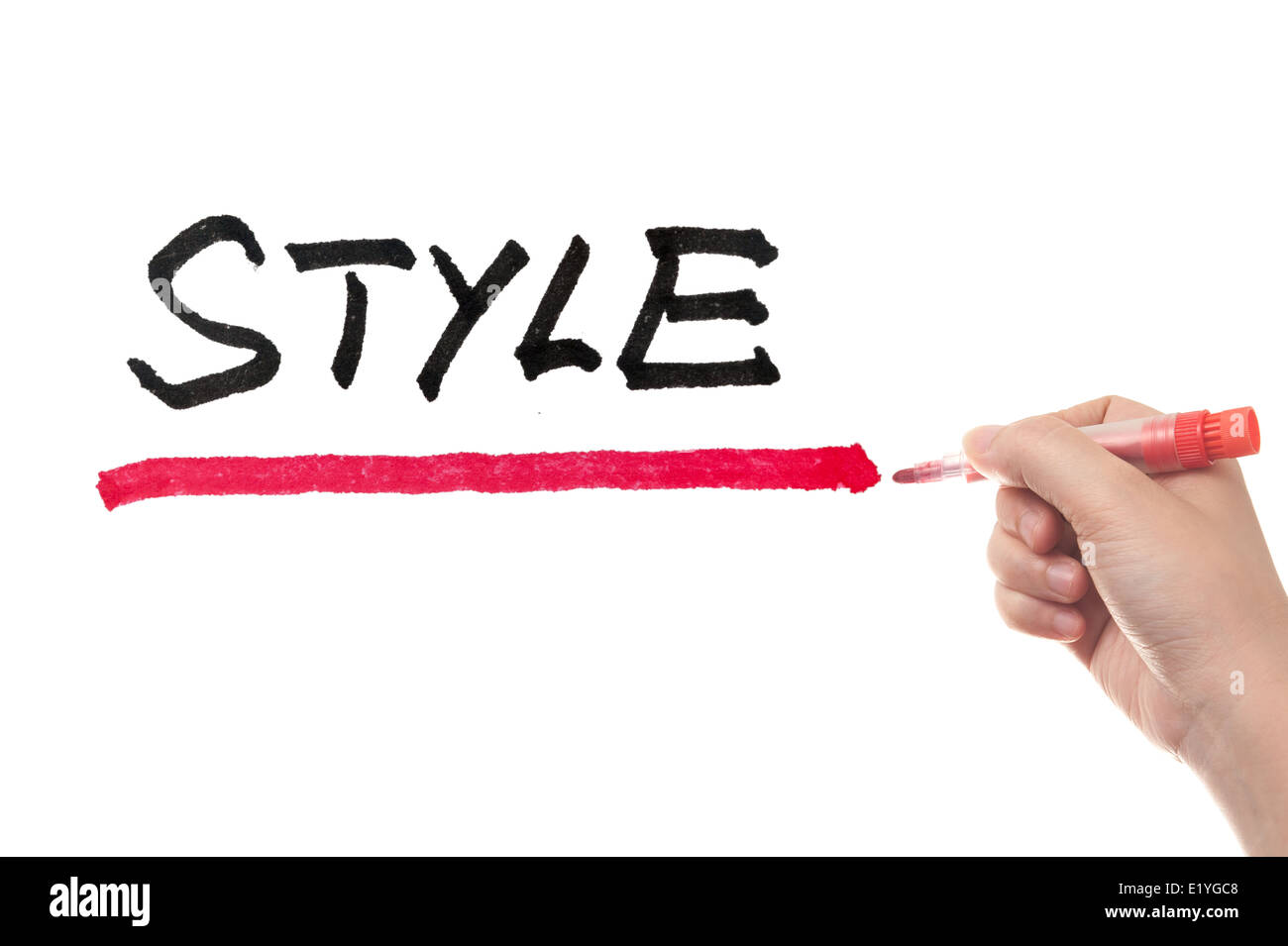 Style parola scritta su una lavagna bianca Foto Stock