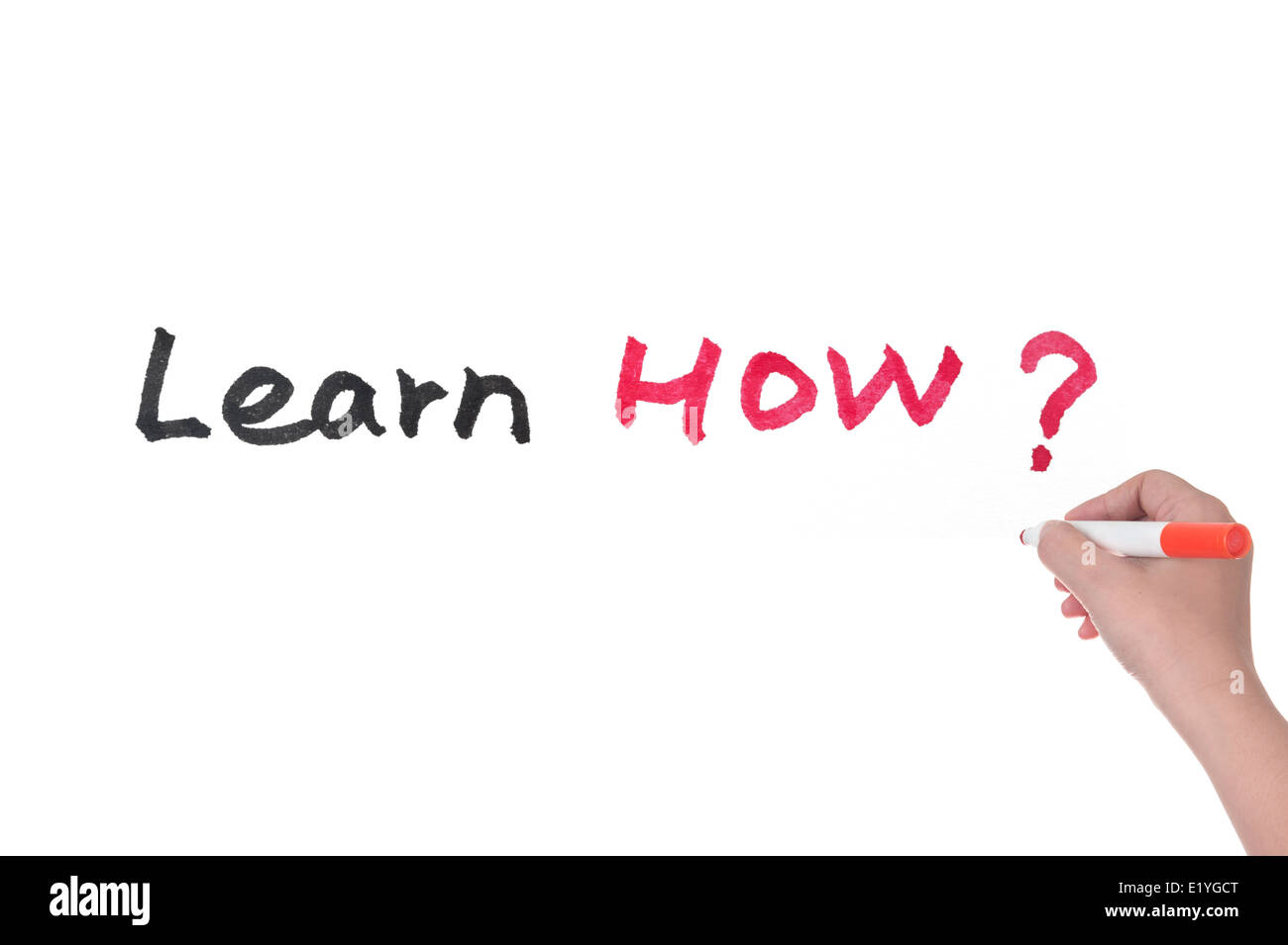 Scopri come parole scritte sulla lavagna bianca Foto Stock