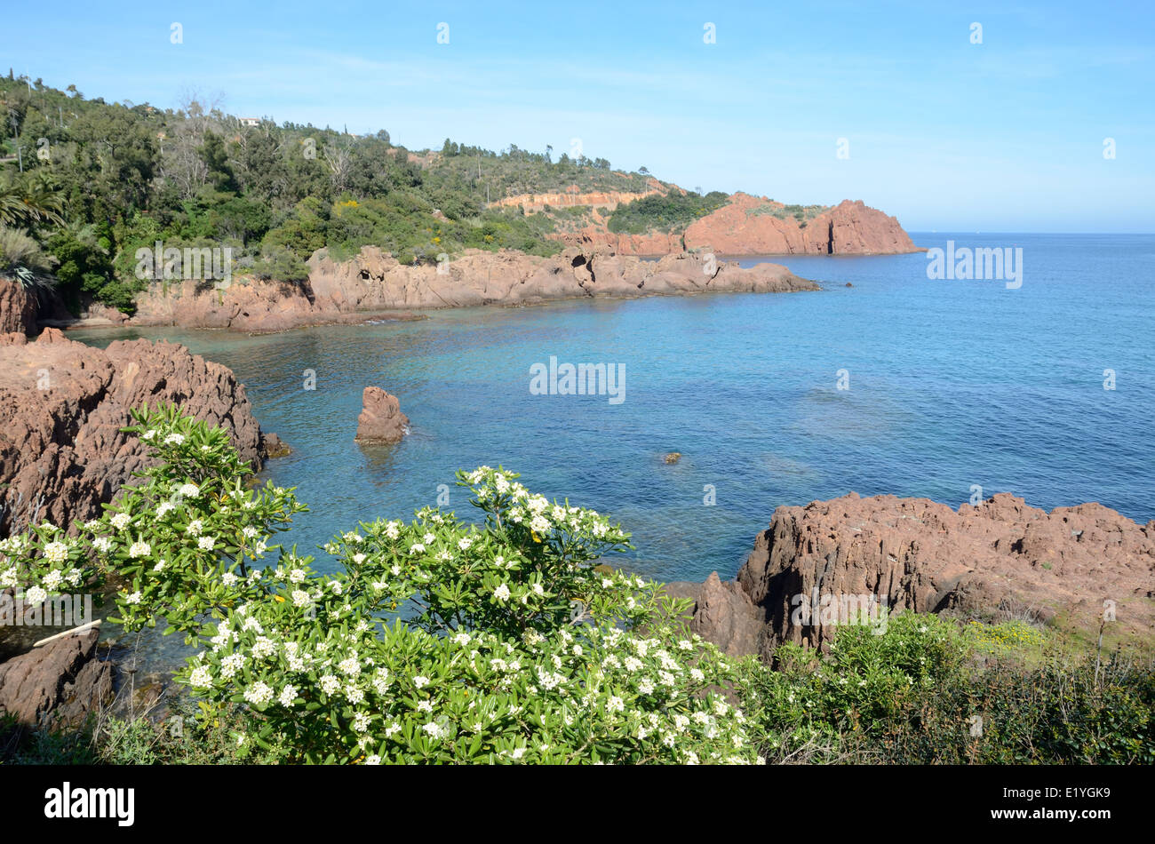 Calanque Maupas sulla Corniche d'Or o Corniche de l'Esterel tra Cannes e Saint Raphaël Costa azzurra Francia Foto Stock