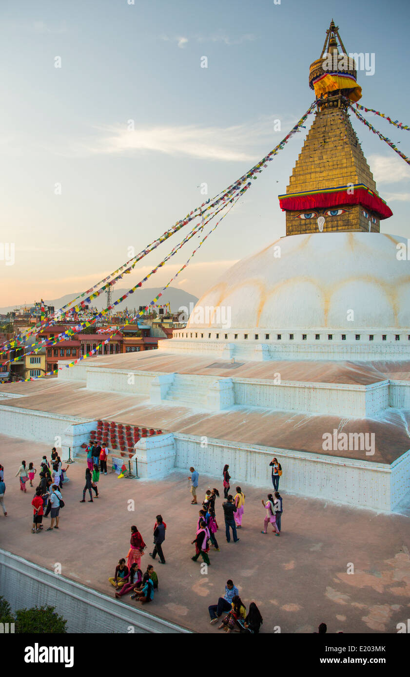 Kathmandu in Nepal Stupa Boudhanath presso il famoso tempio religioso Foto Stock