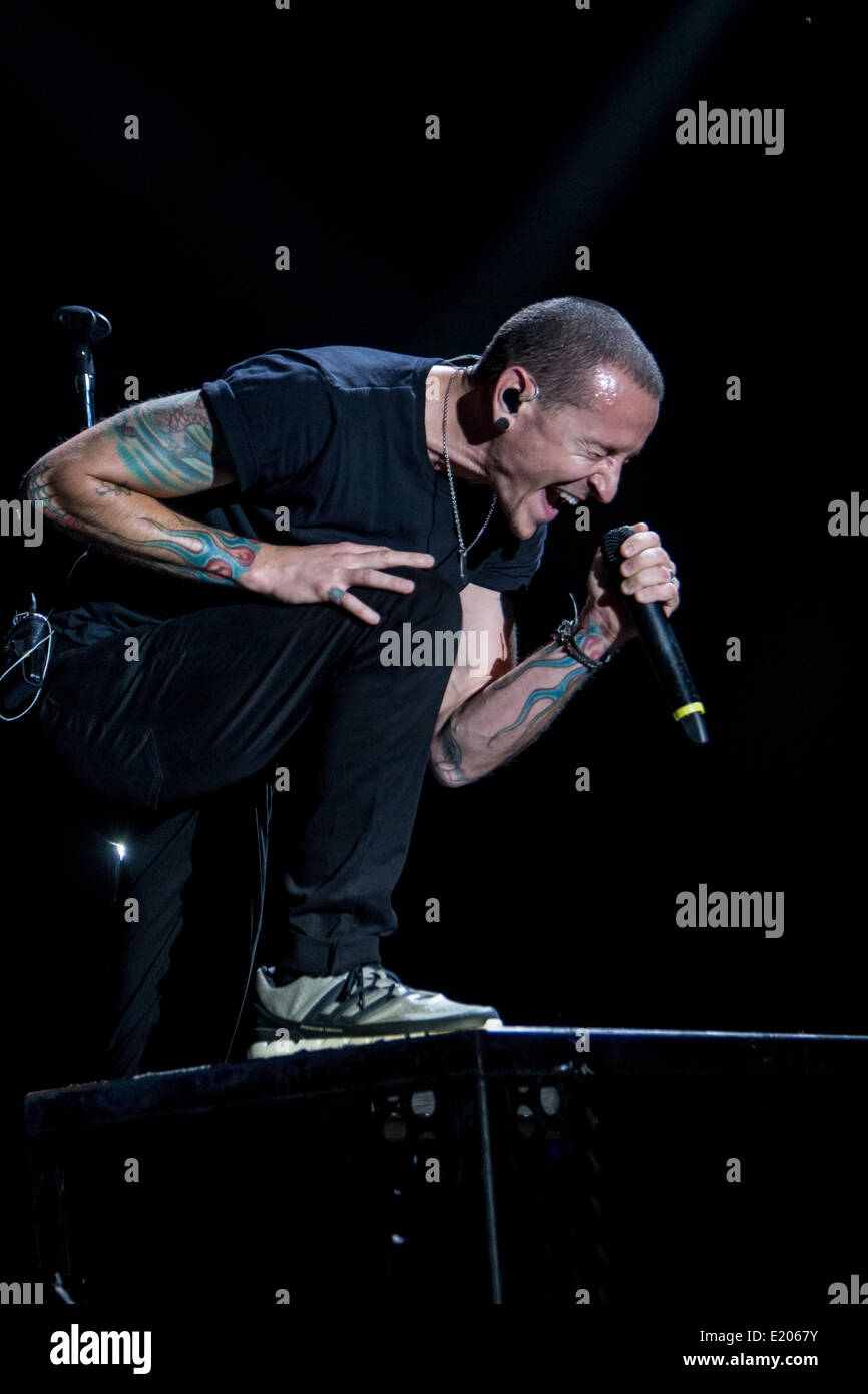 Milano, Italia. Decimo Giugno, 2014. La American rock band Linkin Park esegue live all Ippodromo del galoppo durante la 'caccia Party Tour 2014' Credito: Rodolfo Sassano/Alamy Live News Foto Stock