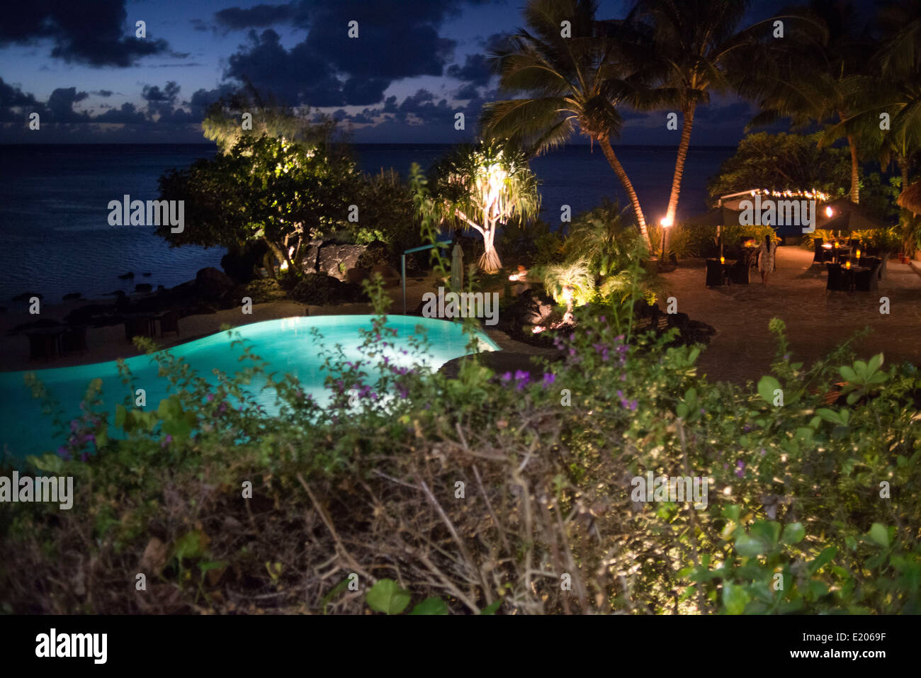 Aitutaki. Isole Cook. Polinesia. Oceano Pacifico del sud. Hotel di lusso. Mare piscina presso l'Hotel Pacific Resort Aitutaki. Foto Stock