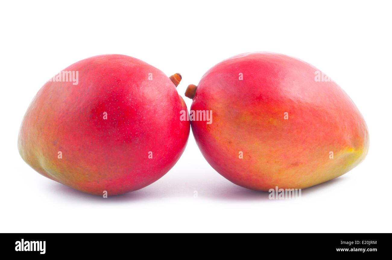 Due freschezza mango su bianco Foto Stock