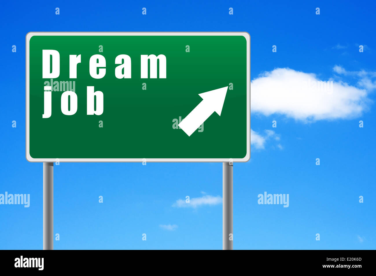 Cartello stradale sogno di posti di lavoro su un sfondo cielo. Foto Stock