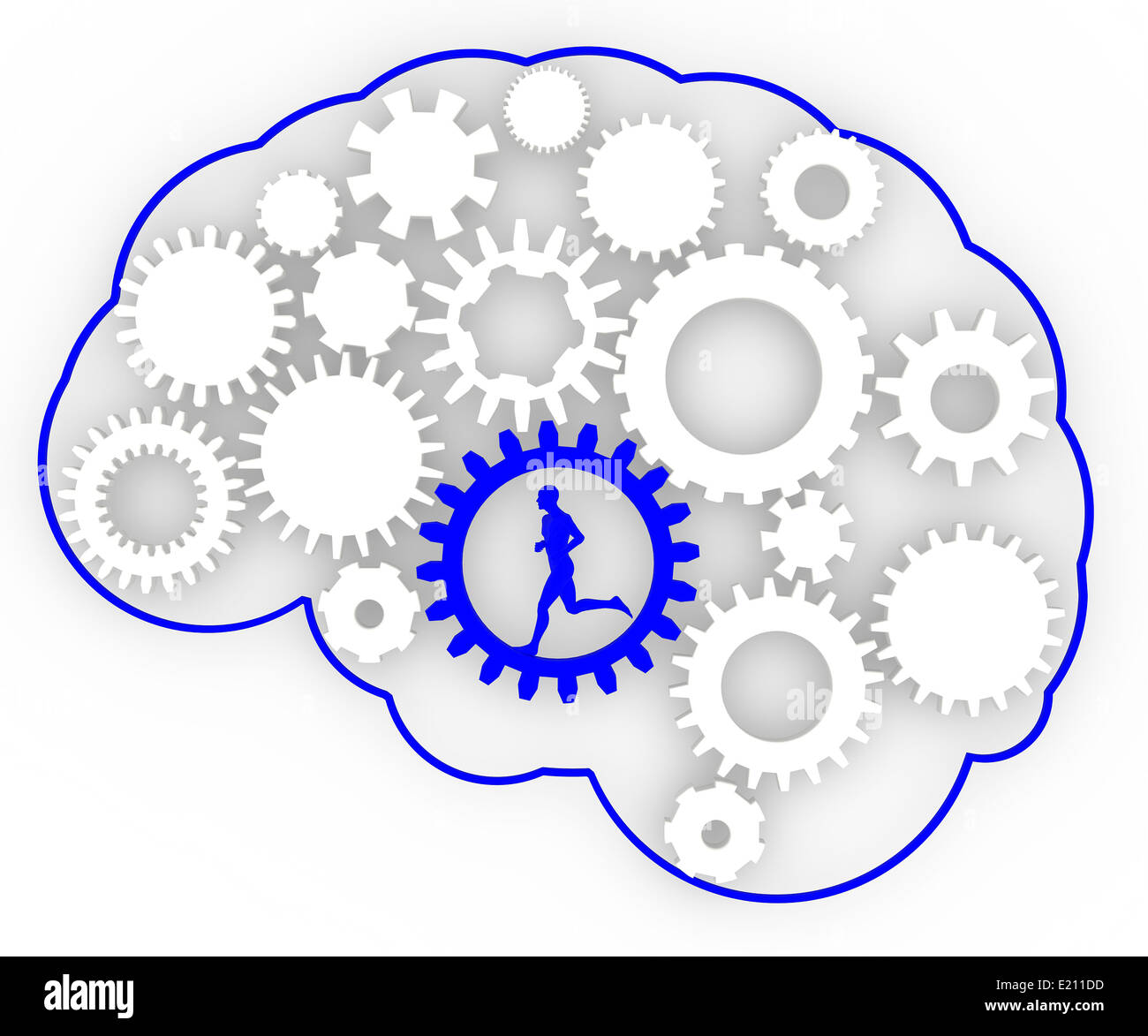 Corpo gli ingranaggi del cervello idee uomo che corre Foto Stock
