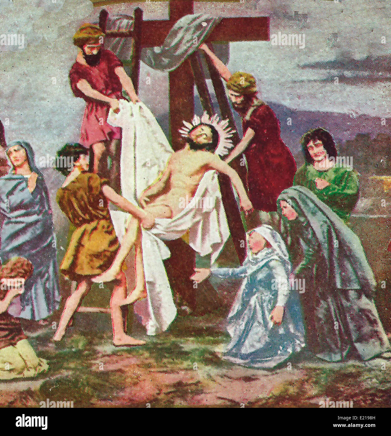 Gesù Cristo che viene rimosso dalla croce dopo la crocifissione Foto Stock