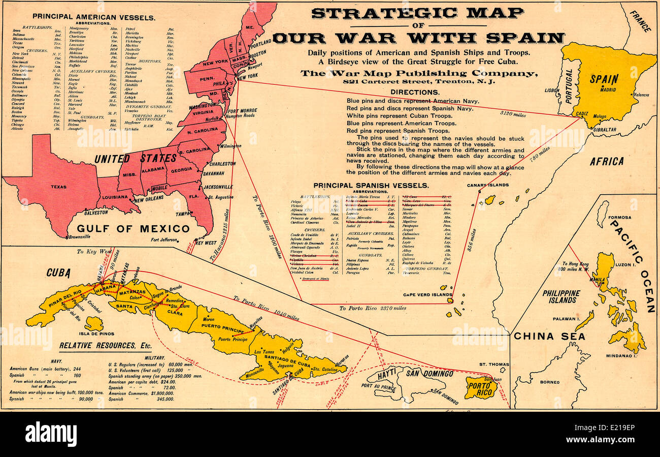 Mappa strategica della nostra guerra con la Spagna - Mappa della guerra dell'America con la Spagna, 1898 Foto Stock