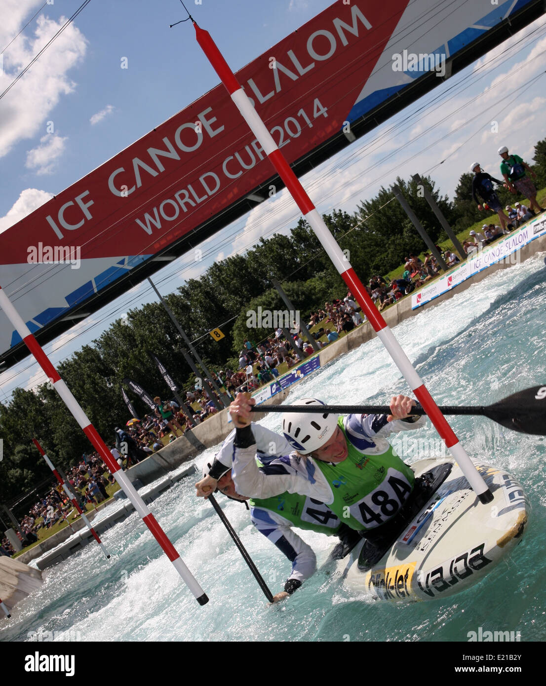 ICF canoa slalom della Coppa del Mondo 2014 1 - 8 giugno 2014. Finals Lee Valley White Water Centre di Londra, Regno Unito Foto Stock