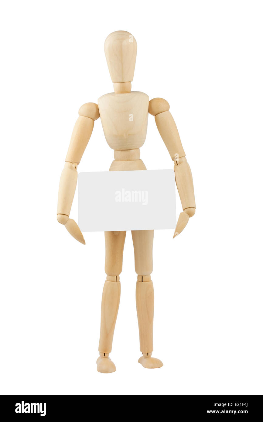 Manichino di legno con la scheda vuota Foto Stock